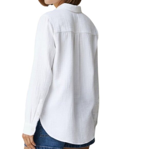 🤍J.CREW Women's Large White Double-Gauze Button-Up Shirt Casual Chic Cotton - Picture 3 of 6